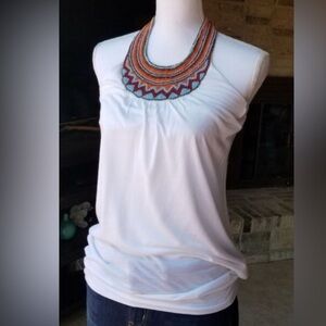 TERRANOVA White Beaded Halter Top from Italy